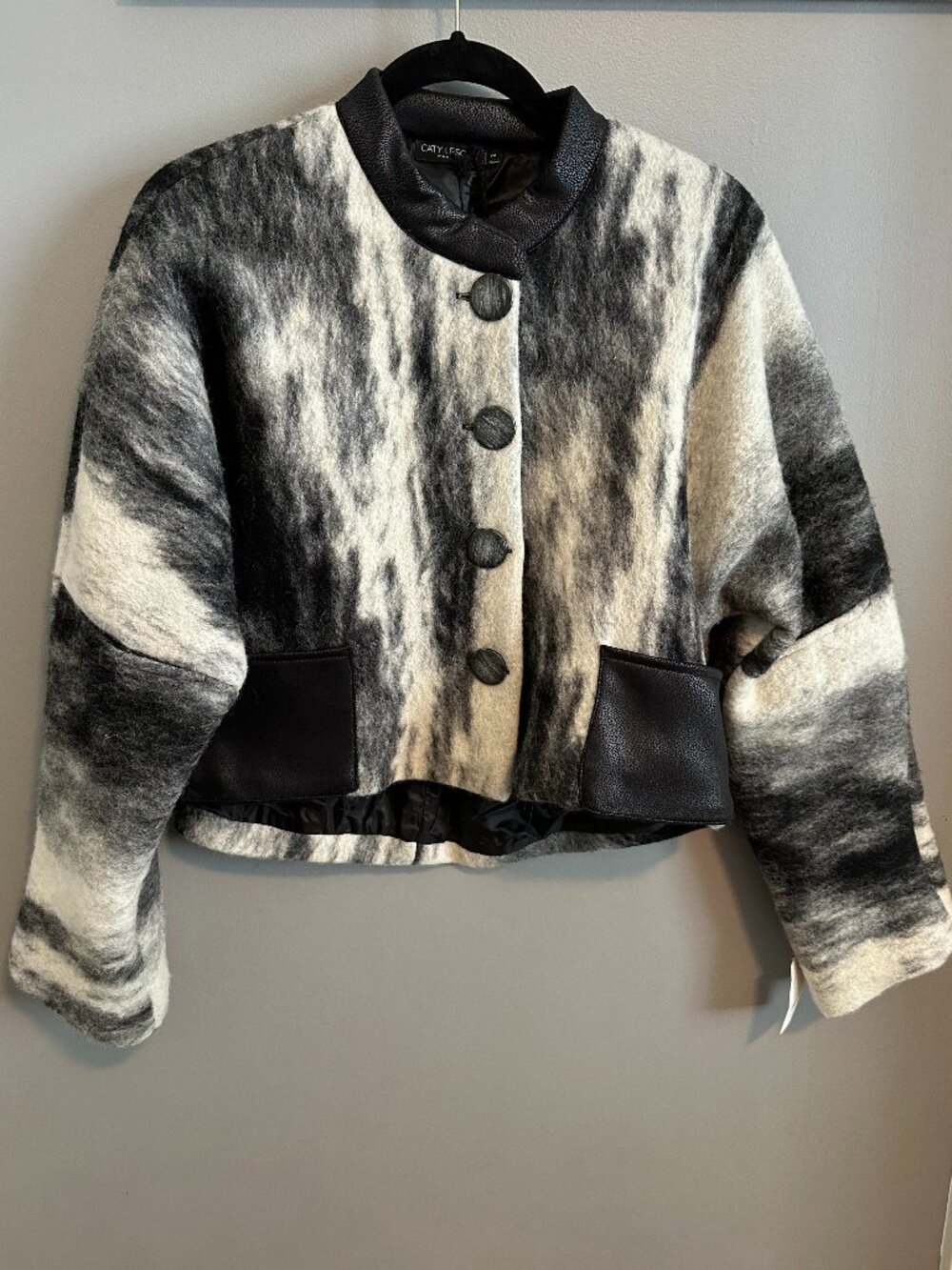 NWT Caty Lesca Paris Boiled Wool Blend Marble Crop Jacket Women's Medium